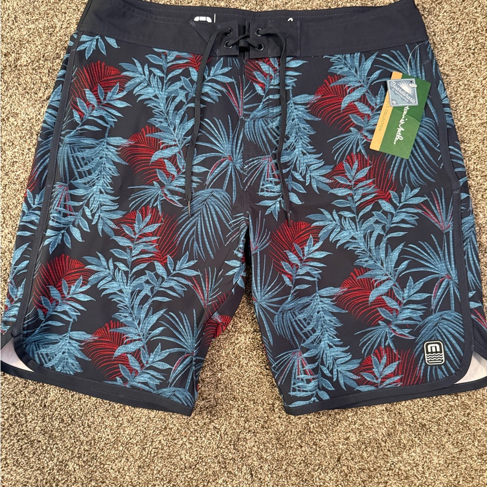 Travis Mathew Blue and Red Board Shorts Tropical Style
